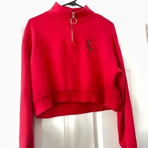 Red cropped jacket with rose design